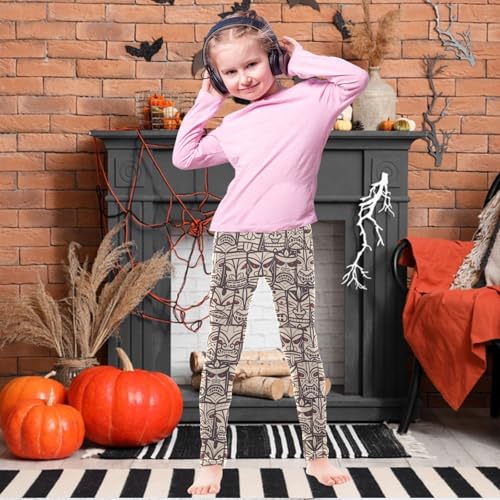 Girls' Leggings Tiki Mask Ancient Hawaiian Maya Face Ankle Length Printed Leggings Comfort Pants for Kids 4-10 Years2