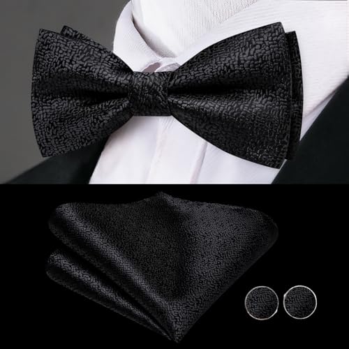 Image of Dubulle Mens Cummerbund and Bow Tie Set Paisley Floral Pretied Bowties for Men Pocket Square Cufflinks Wedding Business