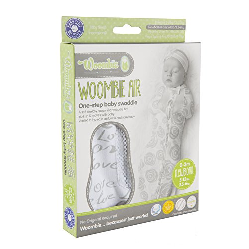 Image of Woombie Air Nursery Swaddling Blanket - For Babies Up to 3 Months - Vented (Grey /White, 5-13 lbs)