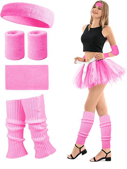 Women 80s Neon Leg Warmers Set Fitness Headband for Yoga Sport Ballet…