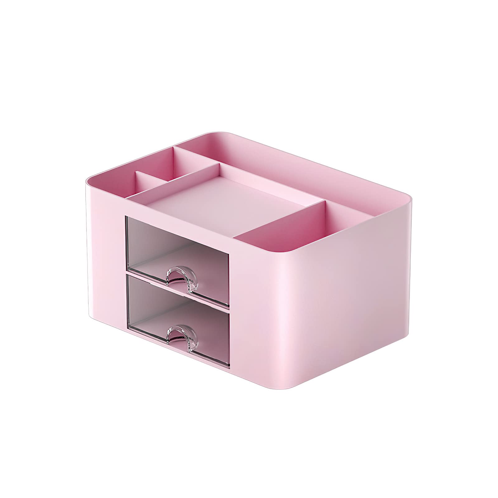 BQSHX Desk Organiser, Desk Tidy Organiser with Clear Drawer, Desk Accessories Stationary Organiser, Pen Holder for Office, School, Home (Pink)
