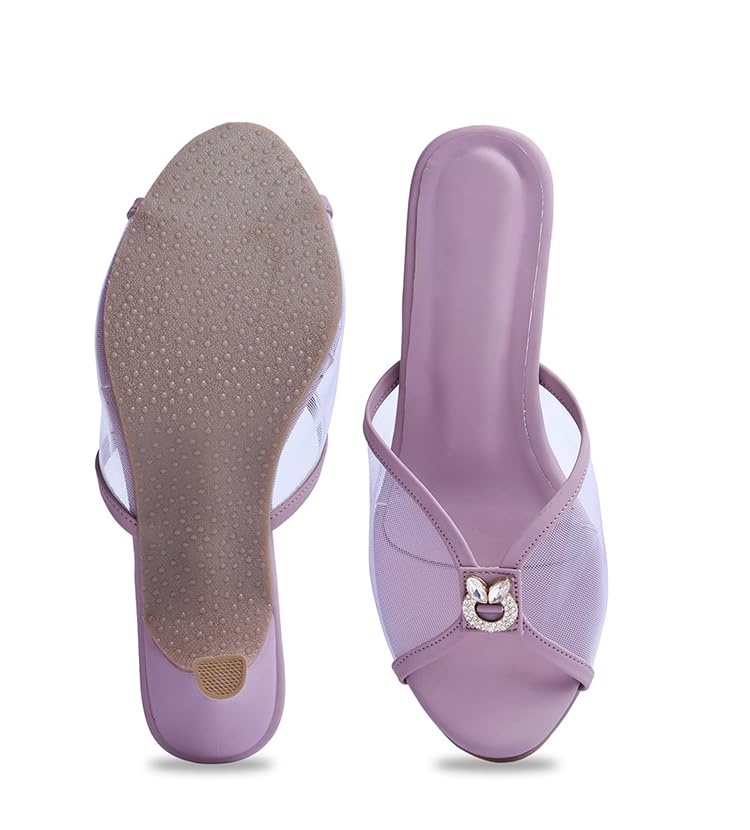 Image of Froh Feet Women's Kitten Heel Embllished Mash sandals 2 Inch Chunky Heels Mules Peep Open Toe Slip On Summer Sandal