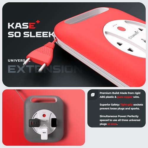 Image of Kase Plus 12 Feet Extension Flex Box with LED Light & Easy Switch (6A) | Heavy Duty Copper Cord, International Multi Plug Power Strip