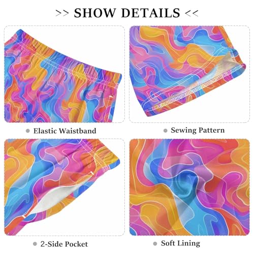 ALAZA Abstract Yellow Blue Pajama Shorts Elastic Waist Casual Sleep Shorts with Pockets Size 6-143