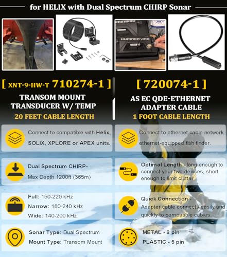 Transductor XNT-9-HW-T y cable adaptador AS EC QDE para Humminbird Helix 4
