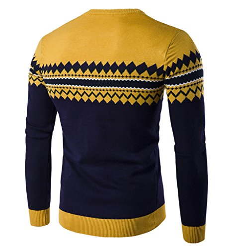 Pulôver masculino de malha WSLCN de manga comprida com estampa asteca, Amarelo, S