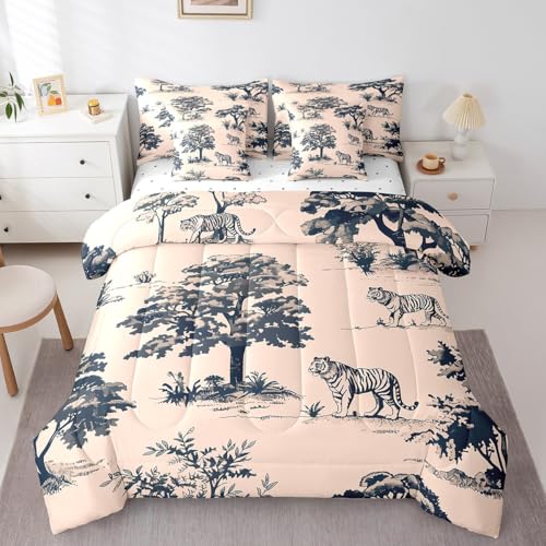 Erosebridal 7Pcs King Comforter Set with Sheets, Tiger Bedding for Boys Girls Wild Animal Bed in a Bag Bedding - 1 Comforter, 1 Flat Sheet 1 Fitted Sheet 2 Pillowcases 2 Throw Pillow Covers