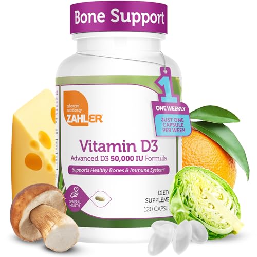 Zahler - Advanced Vitamin D3 50000 IU capsules (120 Count) Kosher Vegetarian Friendly Vitamin D for Immune Support, Bone, Teeth & Muscle Health - Weekly D3 Vitamin Supplement- Easy Swallow Vitamin D3.