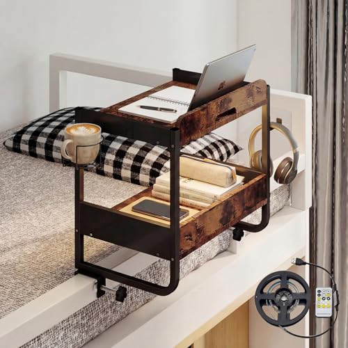 DongRong 2 Tier Bedside Shelf with Cup Holder for Top