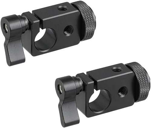 CAMVATE Adaptador de abrazadera de varilla simple de 0.591 in con perilla de bloqueo de tornillo de pulgar negro (2 piezas) - 2217