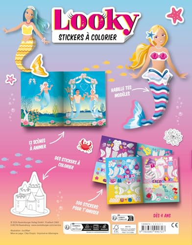 Ravensburger – Looky Livre de stickers – Livre stickers à colorier – 24 pages – Dessin de mode – Sirènes – Dès – 13099072 - vue 4