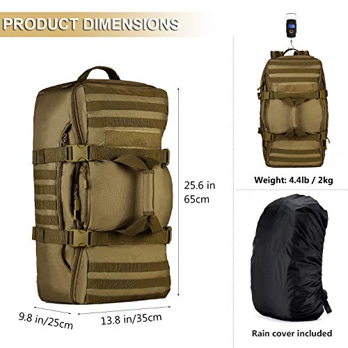 ArcEnCiel Outdoor Tactical Army Backpack Military Waterproof Camouflage Suitcase Hunting Mountain Sports Luggage Hiking Camping Bag -Rain Cover Included (Coyote Brown)