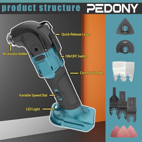 Akku Oszillationswerkzeug, bürstenloses 300W Akku Multifunktionswerkzeug mit 22 Zubehörteilen, 2 Stück 3000mAh Akku, 22000 U/min, 4° Oszillationswinkel, zum Schneiden, Schnitzen, Bohren, Schleifen – Bild 7