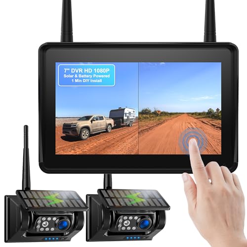 Fookoo 2 Magnetic Solar Wireless Backup Camera 7″ IPS Touchscreen Monitor 1 Min DIY Install Portable Scratch-Proof No Drilling HD 1080P DVR Rechargeable Night Vision for Car RV Truck Camper – DCM702