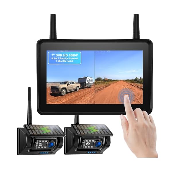 Fookoo 2 Magnetic Solar Wireless Backup Camera 7″ IPS Touchscreen Monitor 1 Min DIY Install Portable Scratch-Proof No Drilling HD 1080P DVR Rechargeable Night Vision for Car RV Truck Camper – DCM702
