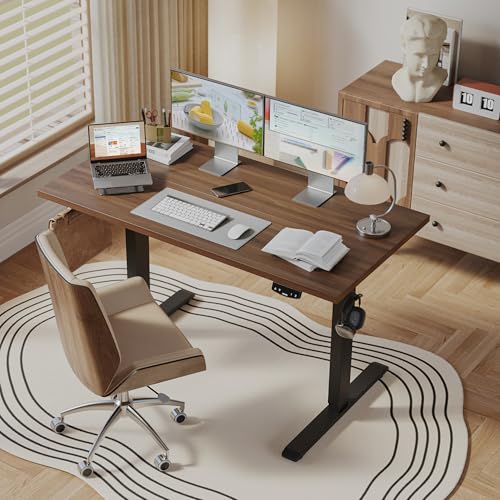 Image of Agilestic Electric Standing Desk, 48 x 24 Inches Height Adjustable Desk, Sit Stand up Desk for Work Office Home, Splice Board, Dark Walnut