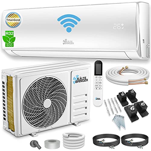 Kältebringer Split Klimaanlage- 18000 BTU (5, 1 kW)- Klimagerät mit Heizfunktion, WiFi & App, bis 91qm, sehr leise- Set mit 5m Kupferleitung, Kältemittel R32, Montagematerial, Bodenkonsole