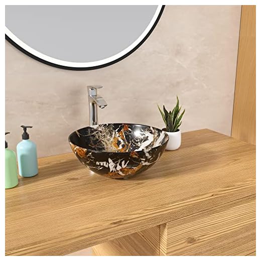 Round Vessel Sink - Lordear 16x16 inch Modern Round Bowl Above Counter Bathroom Sink Marble Porcelain Ceramic Vessel Vanity Sink Art Basin