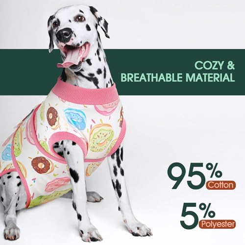 Image of Kuoser Dog Surgery Recovery Suit, Soft Breathable Dog Recovery Suit for Female Spay Male Nueuter, Anti Licking Puppy Onesie Pet Surgical Suit for Dogs Abdominal Wounds Skin Disease, Donut L
