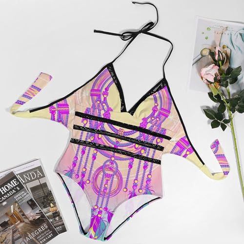 Costume de natation gainant imprimé plumes attrape-rêves confortable