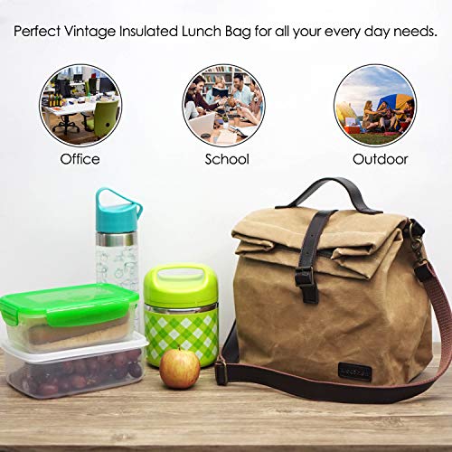 Kreashen Insulated Waxed Canvas Lunch Bag, Adjustable Shoulder Strap And Handle, Water Resistant (Brown) #TOP1