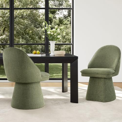 Image of KISLOT Swivel Dining Chairs Modern Desk Chair Upholstered Linen Fabric Side Chair for Kitchen Dining Room Bedroom,Moss Green,2 Box