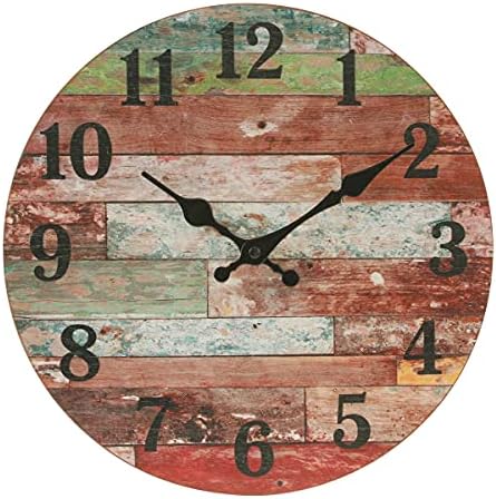 Stonebriar Rustic 12 Inch Round Wooden Wall Clock, Battery Operated, Vintage Farmhouse Wall Decor for the Kitchen, Living Room, Bedroom, or Office
