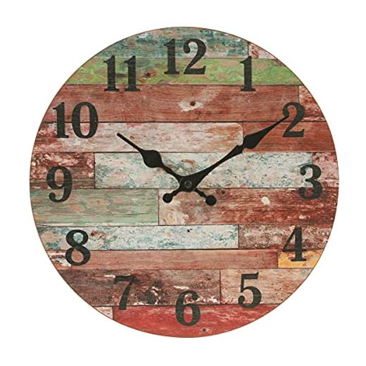Stonebriar Rustic 12 Inch Round Wooden Wall Clock, Battery Operated, Vintage Farmhouse Wall Decor for the Kitchen, Living Room, Bedroom, or Office