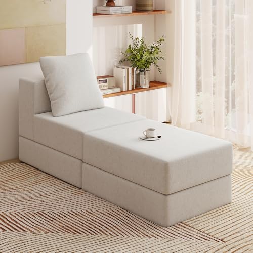 Image of Living&Giving Cloud Sectional Couch for Living Room, Modular Boneless Couch with 1 Ottoman, Middle-seat Can Be Combined with Modular Sofa, Customizable Layout for Any Space, Beige
