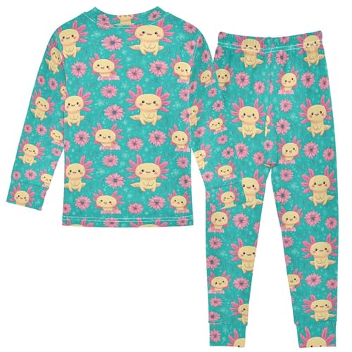 ALAZA Axolotl Flower Blossom Blue Pajamas Long Sleeve Sleepwear 2-Piece Pajama Set2