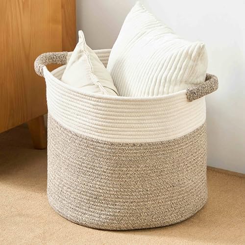 Blanket Basket (16"Dx14"H) - Round Woven Rope Storage for Living ...