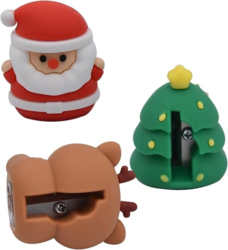 Miniatura 3 de SIPLIV Paquete de 8 sacapuntas pequeños de mano para niños, bonitos sacapuntas manuales con forma de Papá Noel, papelería para oficina, hogar,