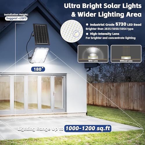 200W Solar Flood Light Outdoor 40000LM 6500K LED Solar Street Light with Remote, IP66 Waterproof Dusk to Dawn Outdoor Security Lighting, 13FT Cable Splitted Solar Powered Lamp for Parking Lot Garage by CNOIJUTS - Used condition - Image 2
