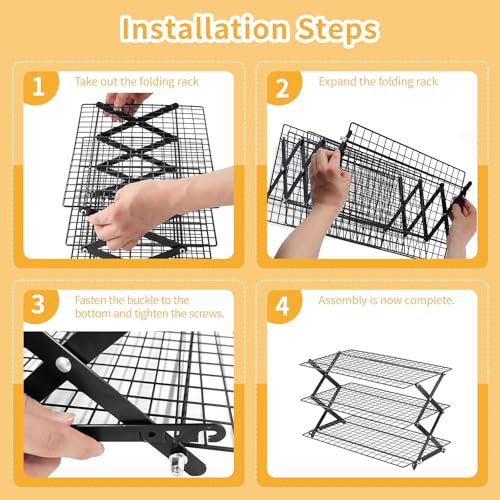 ZESHIHAOGUO 3-Tier Collapsible Cooling Rack with 3-Setting Design, Heavy-Duty Steel Baking Rack for Oven Safe Cooking & Space-Saving Storage by ZESHIHAOGUO - Image 6