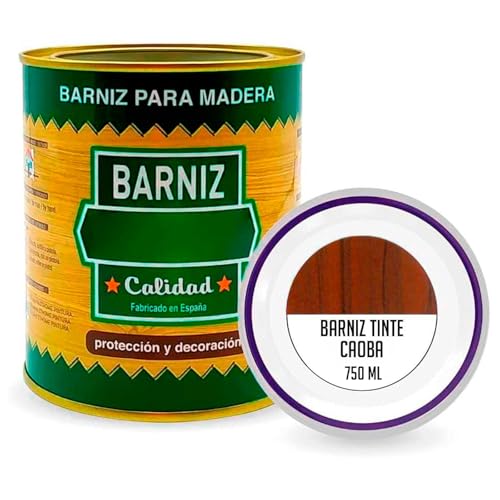 Tradineur - Bote de Barniz Brillo para Madera - Fabricado en España - Ideal para todo tipo de Maderas, vigas, cerchas, marcos, etc. - Capacidad de 750 ML - Caoba
