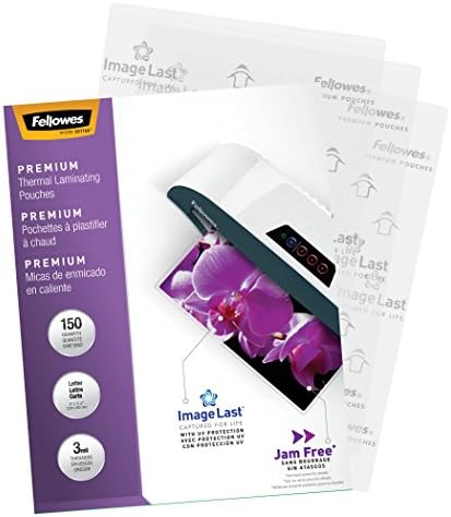 Fellowes Thermal Laminating Pouches, ImageLast, Jam Free, Letter Size, 3 Mil, 150 Pack (5200509), Clear