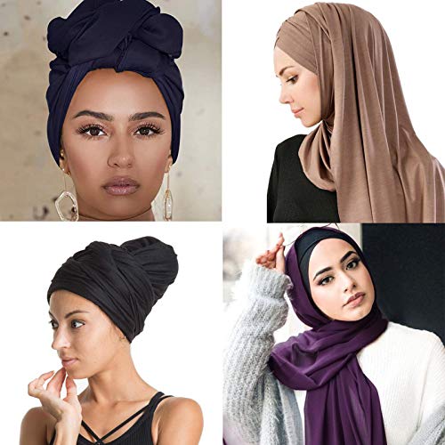 image for YMHPRIDE 4 Pieces Stretch Head Wrap Hair Scarf Headband Jersey Turban 