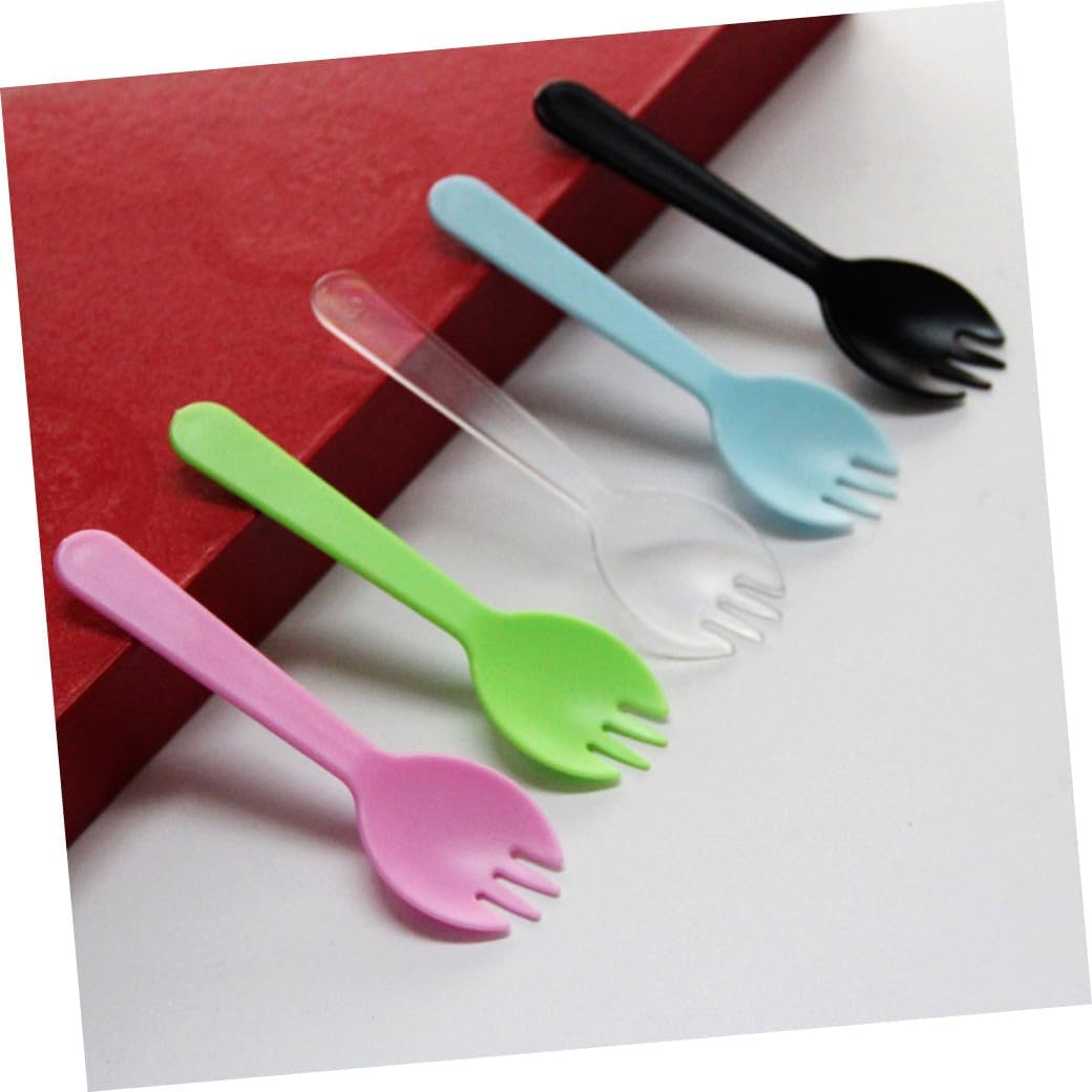 100pcs Plastic Sporks Fork Spoon for Dessert Ice Salad Non-stick Food-grade Pink