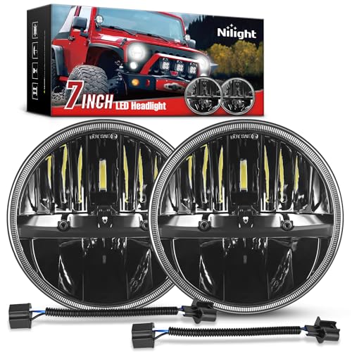 Image of Nilight 2PCS 7 Inch LED Headlights High Low Beam Round Headlamp for 2007 2008 2009 2010 2011 2012 2013 2014 2015 2016 2017 JK JKU 1997-2006 Wrangler TJ 2 Door