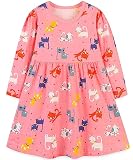 Bumeex Kids Little Toddler Girl Dresses Clothes Fall Winter Spring Cotton Casual Cute Long Sleeve Top Clothing Outfits Pink Cat 3t