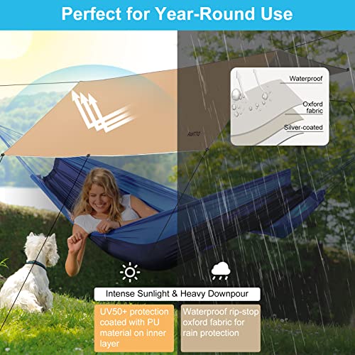 Hammock Rain Fly, 12X10Ft Camping Tarp With Poles, Waterproof And Ultralight Survival Tent Tarp For Outdoors, Camping, Hiking, Picnic, Backpacking #TOP1