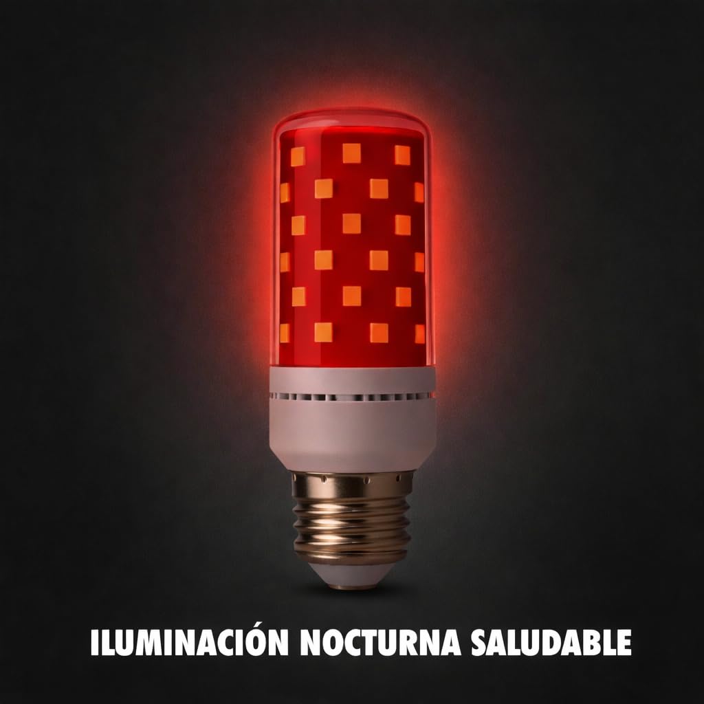 Bombilla Luz Roja Nocturna Melatonina E27 E14 – Pack 2 Bombillas Rojas Sin Luz Azul ni Flicker – Luz Roja Bebé, Lactancia, Descanso y Sueño Profundo