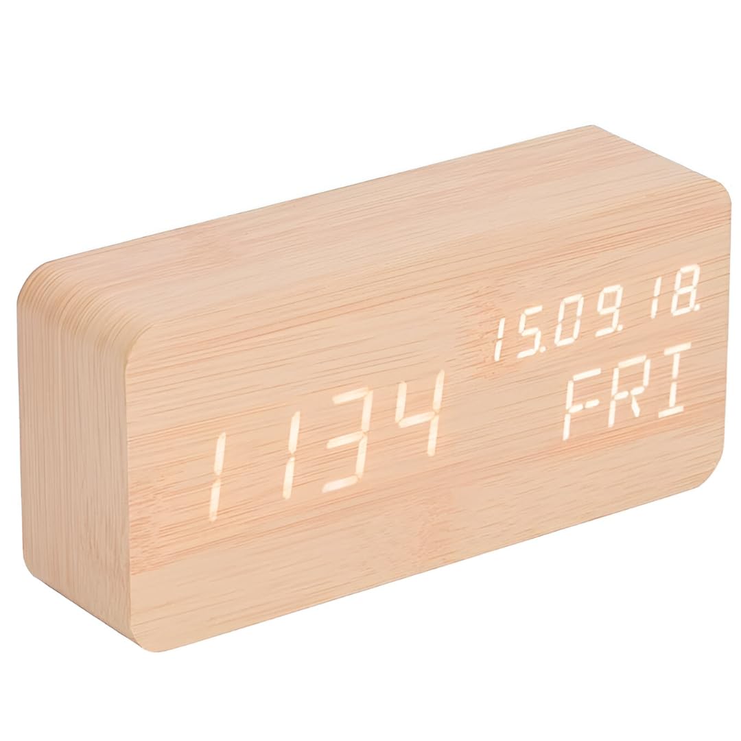 DGOOLS Wooden Finish Digital LED Alarm Clock | 6-Inch Display with Temperature & Humidity | USB Powered Desk Clock with Snooze-image-26