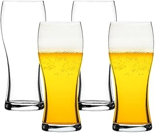Beer Glasses Set of 4, 16 oz Pilsner Beer Pint Glasses, Classics Craft Wheat Beer Glasses Drinking Set, Beer Mug Glassware Gift for Men