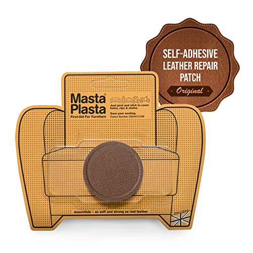 MastaPlasta Instant Self-Adhesive Premium Leather Repair Patch. Color: Tan Leather 2-INCH Diameter Circle (5cm). Upholstery Quality Adhesive Patch for Sofas, Car Interiors, Bags & More