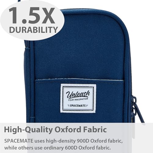 Image of SPACEMATE Pencil Case Pouch Box Bag School Supplies Girls Boys Kids, Cute Preppy Stuff Large Big Capacity Aesthetic Pen Organizer, Back to College Stationary, Navy Blue, Classic Stlye, 1800ml