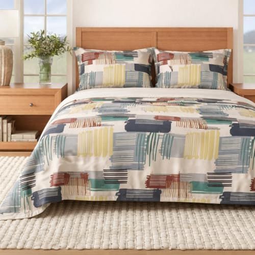 Image of BEVI - Home Super Fabric 300 TC Microfiber Single Queen Size Bedsheet Without Pillow Cover - Printed Bedsheet Size (60x90) (Multi Line, Without Pillow Single)