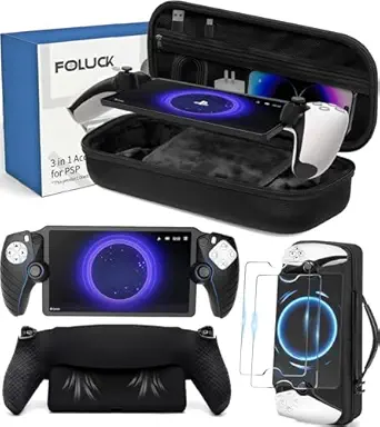 Foluck 3 in 1 Carrying Case for PlayStation Portal Remote Player, EVA Hard Case for PS5 Portal with Soft Silicone Protective Cover Skin Case, 2 Screen Protector, PS5 Portal Console Accessoris Bundle