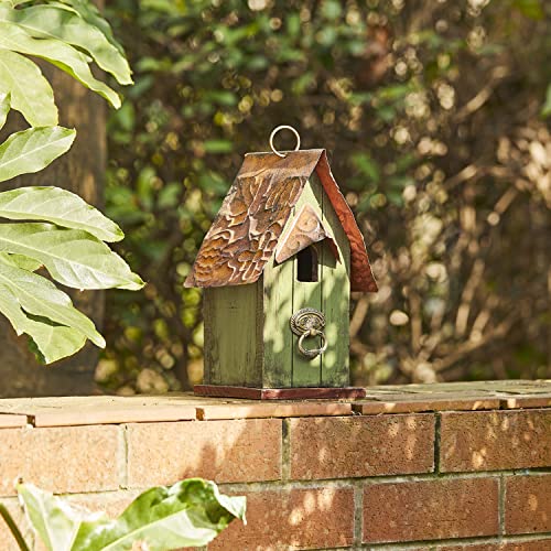Glitzhome 10" H Rustic Wooden Bird House Garden Distressed Decorative Birdhouse #TOP4