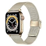 TRUMiRR Golden Band for Apple Watch Series 6 38mm 40mm Women Men, Mesh Woven Stainless Steel Watchband Champagne Gold Strap Wristband for iWatch Apple Watch SE Series 6 5 4 3 2 1 38mm 40mm